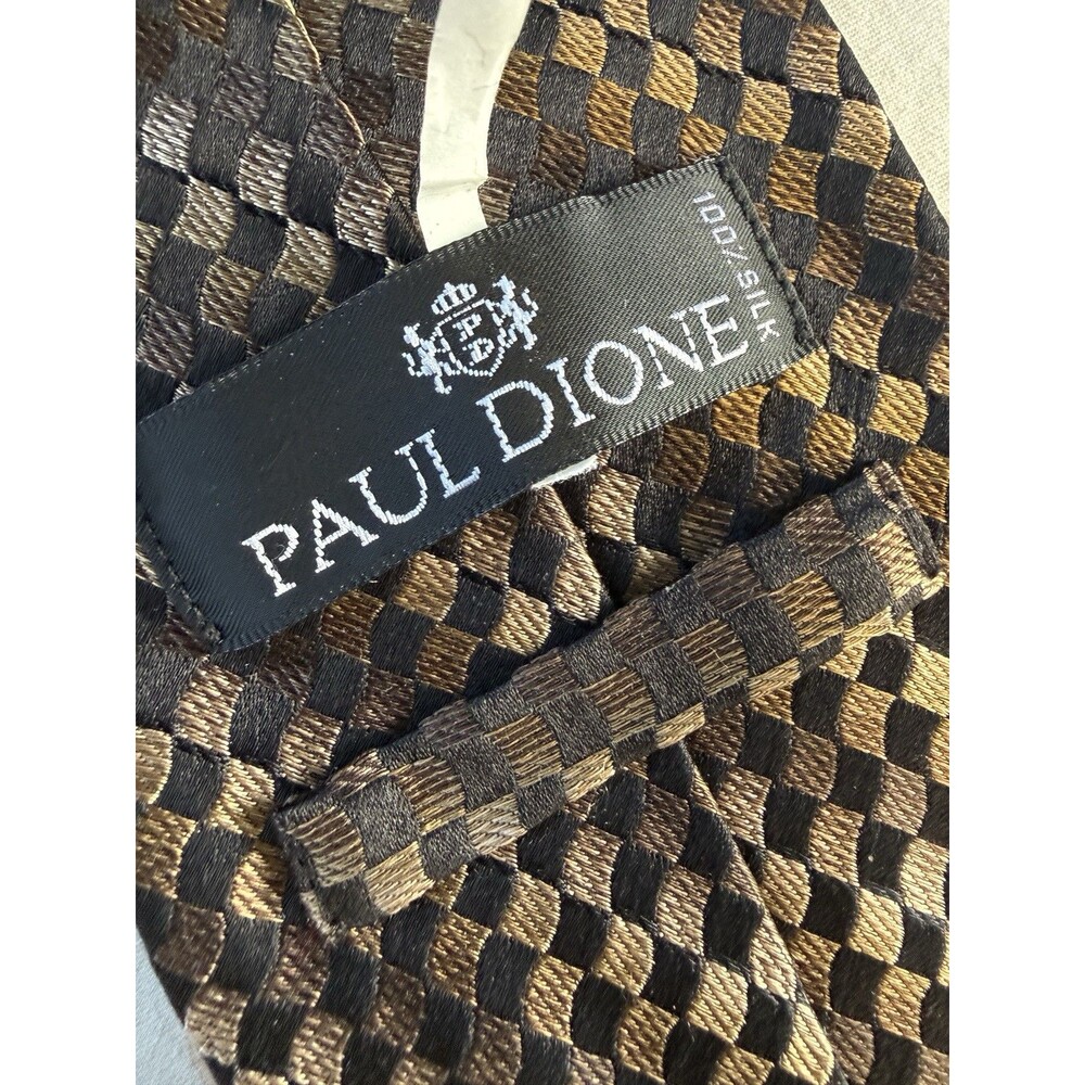 PAUL DIONE Mens Tie New Geometric 59L 100% Silk Silver